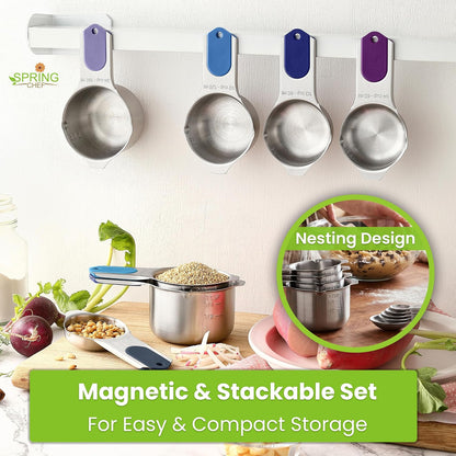 Magnetic Measuring Cups & Spoons Set of 15, Patented, Black | Stackable Stainless Steel Measuring Cups & Heavy Duty Metal Measuring Spoons with Levelers for Dry & Liquid Ingredients