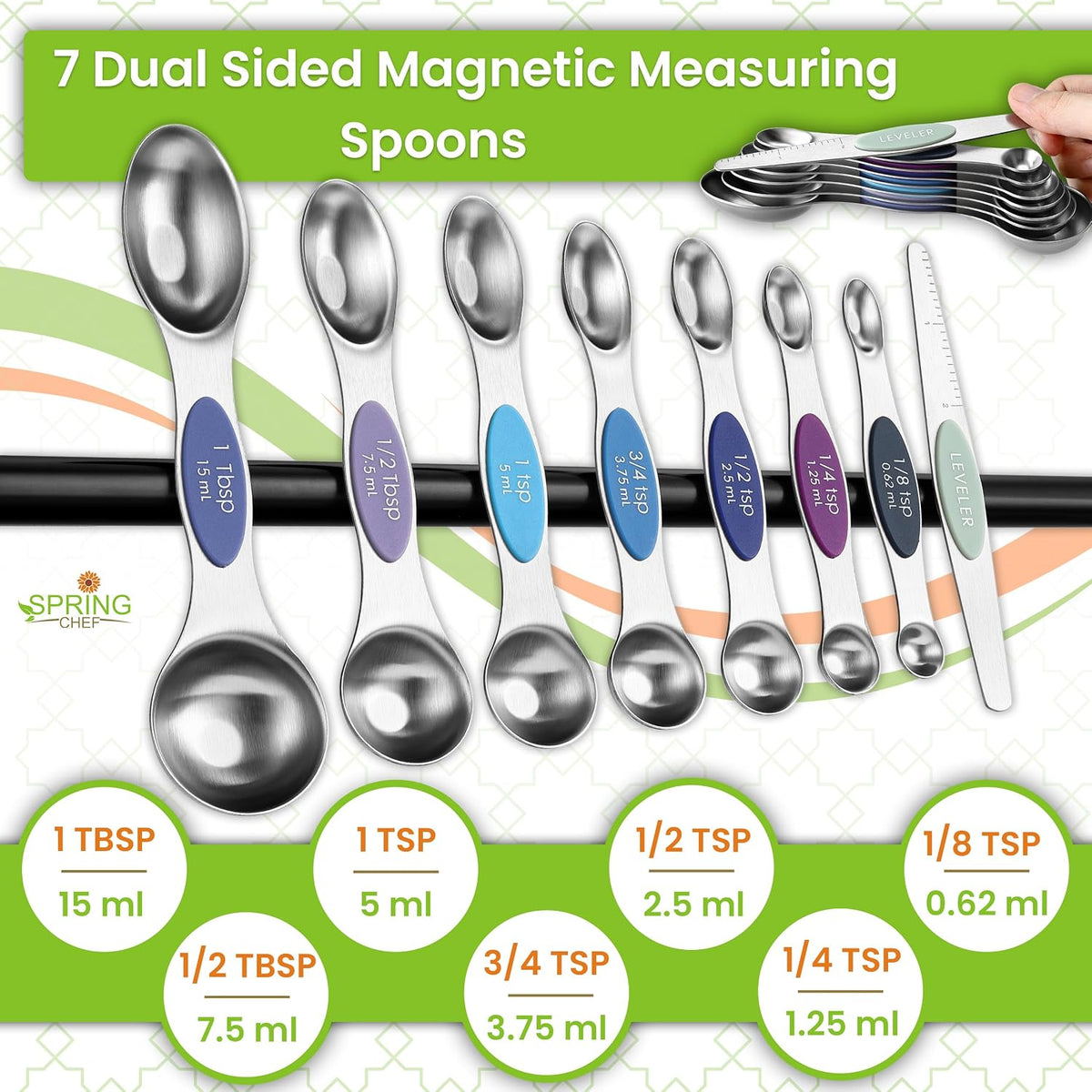 Magnetic Measuring Cups & Spoons Set of 15, Patented, Black | Stackable Stainless Steel Measuring Cups & Heavy Duty Metal Measuring Spoons with Levelers for Dry & Liquid Ingredients