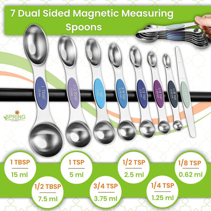 Magnetic Measuring Cups & Spoons Set of 15, Patented, Black | Stackable Stainless Steel Measuring Cups & Heavy Duty Metal Measuring Spoons with Levelers for Dry & Liquid Ingredients