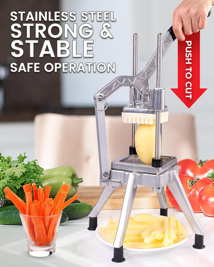 French Fry Cutter with 4 Blades(1/4", 3/8", 1/2", 8-wedge slice)
