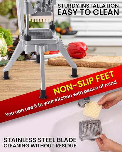 French Fry Cutter with 4 Blades(1/4", 3/8", 1/2", 8-wedge slice)
