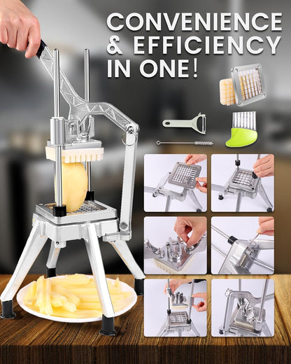French Fry Cutter with 4 Blades(1/4", 3/8", 1/2", 8-wedge slice)