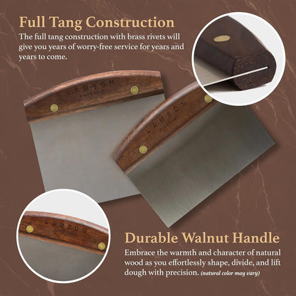 Lamson Bench Scraper, High Carbon Steel Dough Cutter, Walnut, 3 x 6 In | Cuts sourdough, brioche, pizza and pasta cleanly; full-tang riveted; hand wash only; handcrafted in Massachusetts