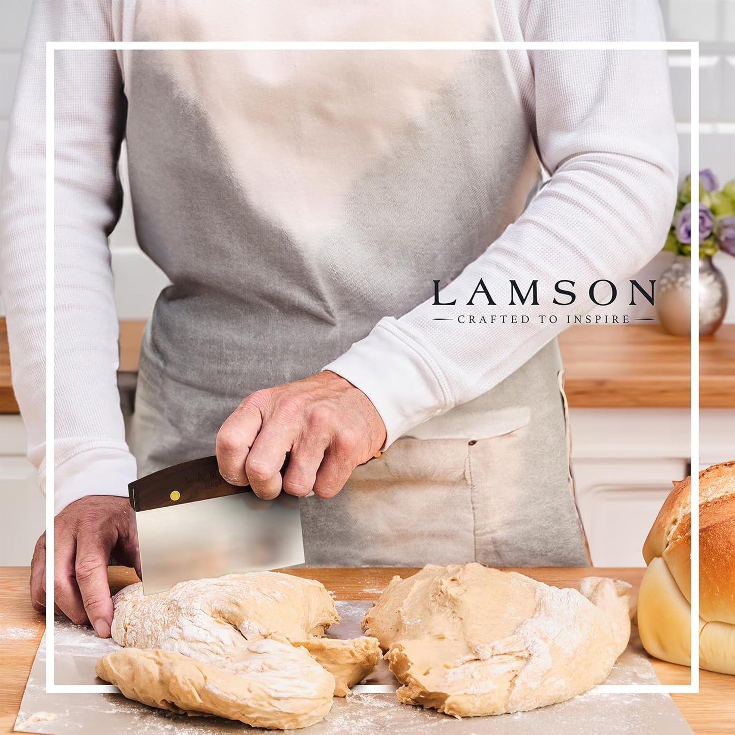 Lamson Bench Scraper, High Carbon Steel Dough Cutter, Walnut, 3 x 6 In | Cuts sourdough, brioche, pizza and pasta cleanly; full-tang riveted; hand wash only; handcrafted in Massachusetts