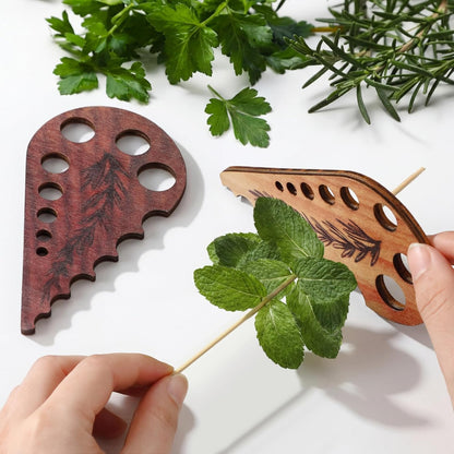 2 Pcs Wooden Leaf-shaped Vegetable Separator, Pottery Herb Stripper Tool Supplies, Kitchen Gadgets, Herb Stripper Gifts, Mom Cooking Gift for Kitchen, Stocking Stuffer, Chef Cooking Gifts