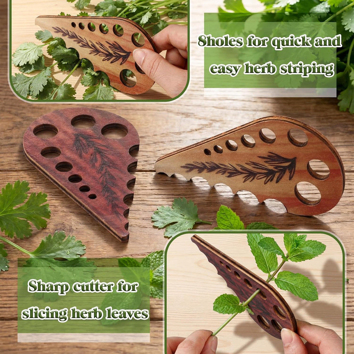 2 Pcs Wooden Leaf-shaped Vegetable Separator, Pottery Herb Stripper Tool Supplies, Kitchen Gadgets, Herb Stripper Gifts, Mom Cooking Gift for Kitchen, Stocking Stuffer, Chef Cooking Gifts
