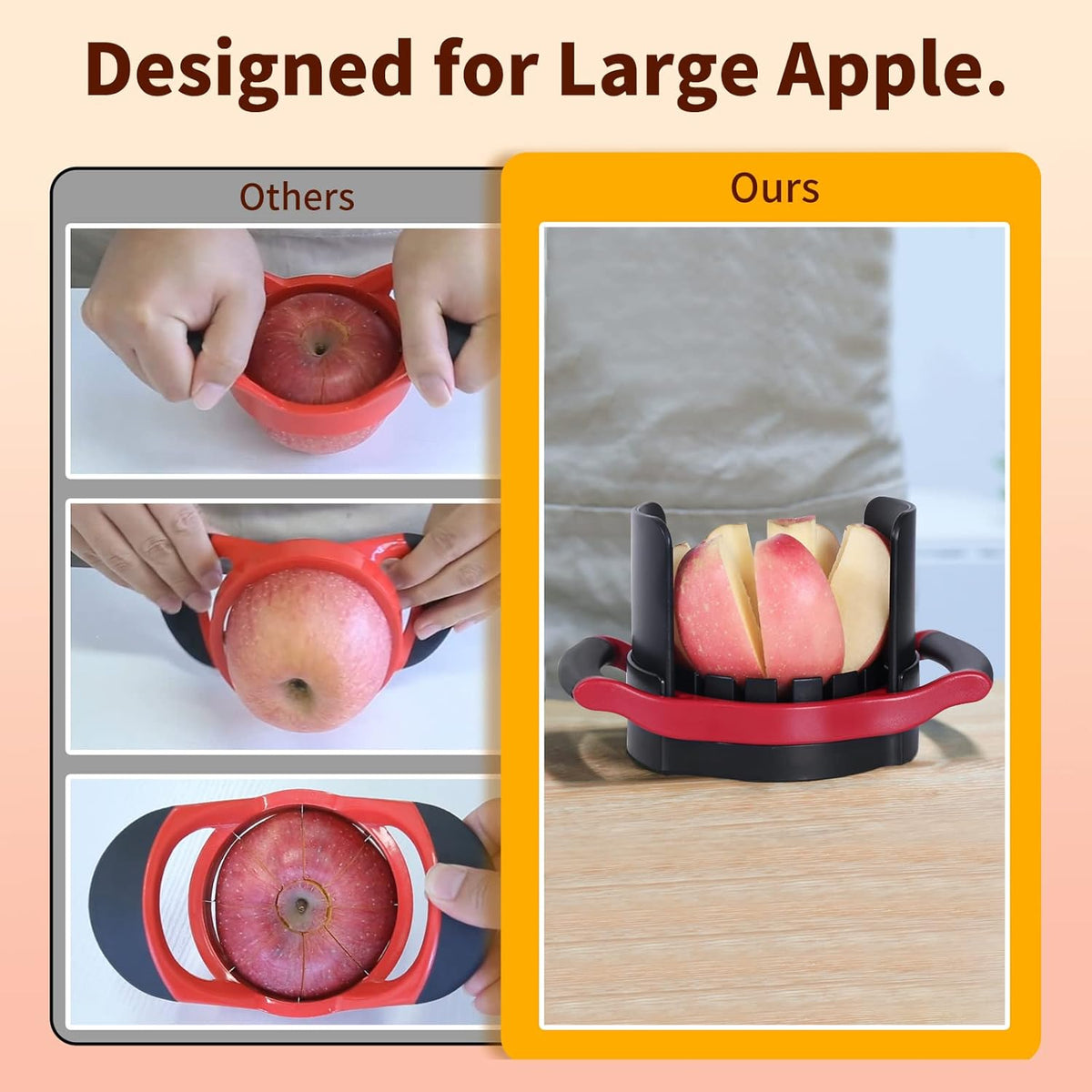 Apple Slicer Corer, [Large Size] 8-Blade Heavy Duty Apple Cutter with Base, [Upgraded] Cut Apples All The Way Through, Stainless Steel Ultra-Sharp Blade, Fruit & Vegetable Divider, Wedger, Red
