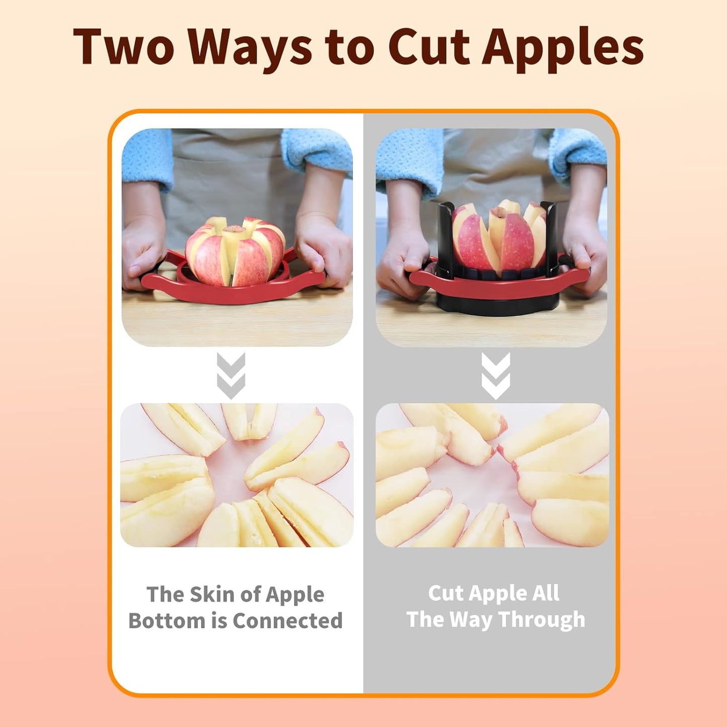 Apple Slicer Corer, [Large Size] 8-Blade Heavy Duty Apple Cutter with Base, [Upgraded] Cut Apples All The Way Through, Stainless Steel Ultra-Sharp Blade, Fruit & Vegetable Divider, Wedger, Red