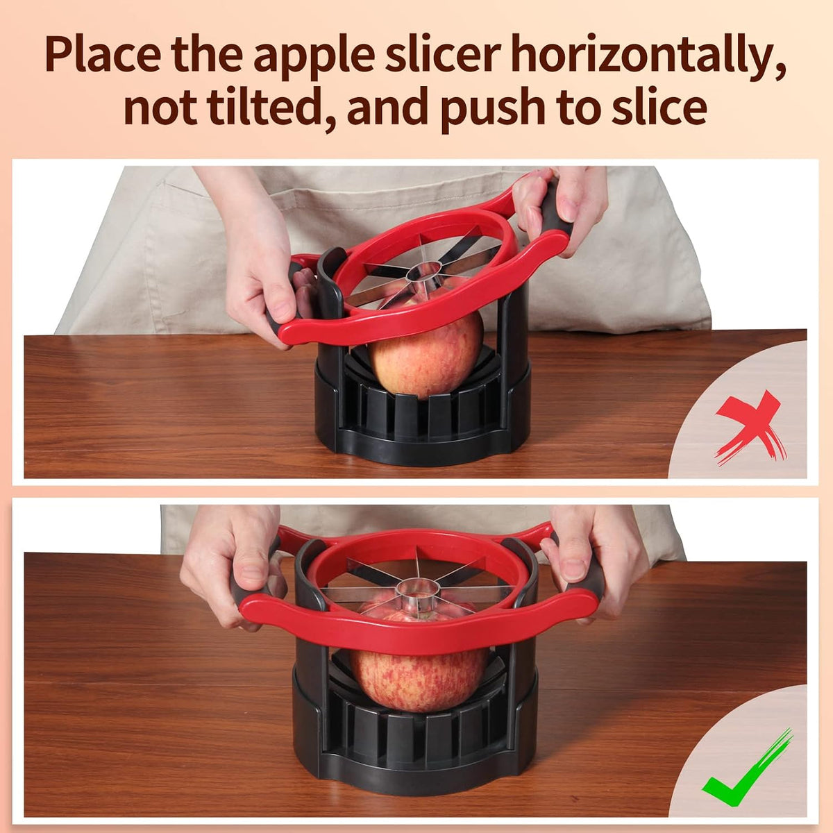 Apple Slicer Corer, [Large Size] 8-Blade Heavy Duty Apple Cutter with Base, [Upgraded] Cut Apples All The Way Through, Stainless Steel Ultra-Sharp Blade, Fruit & Vegetable Divider, Wedger, Red