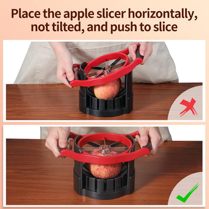 Apple Slicer Corer, [Large Size] 8-Blade Heavy Duty Apple Cutter with Base, [Upgraded] Cut Apples All The Way Through, Stainless Steel Ultra-Sharp Blade, Fruit & Vegetable Divider, Wedger, Red