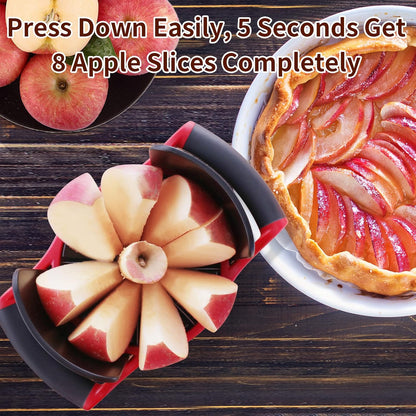 Apple Slicer Corer, [Large Size] 8-Blade Heavy Duty Apple Cutter with Base, [Upgraded] Cut Apples All The Way Through, Stainless Steel Ultra-Sharp Blade, Fruit & Vegetable Divider, Wedger, Red