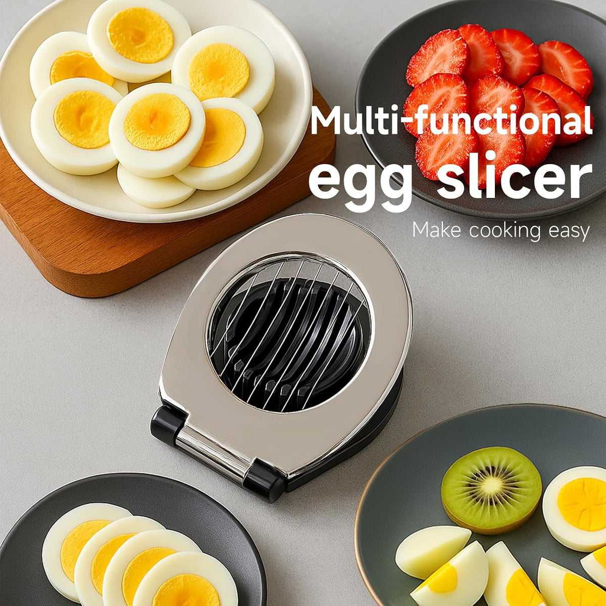 Egg Slicer for Hard Boiled Eggs,Egg Cutter,Strawberry Slicer,Heavy Duty Aluminium Tomato Slicer,Stainless Steel Wire Multipurpose, Dicer for Soft Fruit Mushroom,Suitable for Home, Picnics