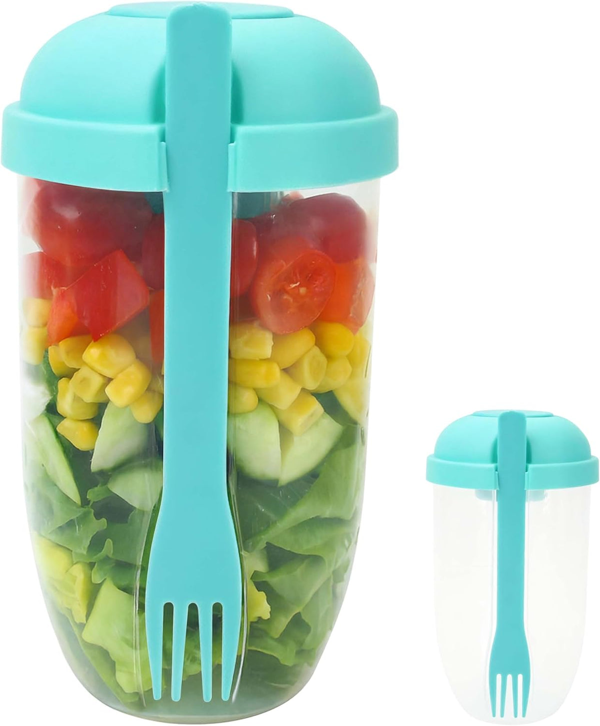 Salad Shaker Cup Container for Lunch – Portable Fresh Salad Cup Keep Fit Food Dressing Bottle Container, Breakfast Vegetable Fruits Jar Holder to Go Meal for Lunch, Green Pods with Lid and Fork