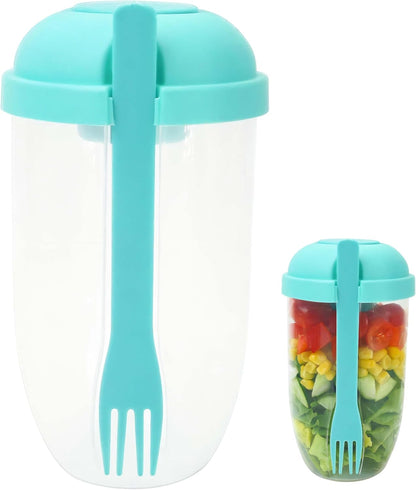 Salad Shaker Cup Container for Lunch – Portable Fresh Salad Cup Keep Fit Food Dressing Bottle Container, Breakfast Vegetable Fruits Jar Holder to Go Meal for Lunch, Green Pods with Lid and Fork