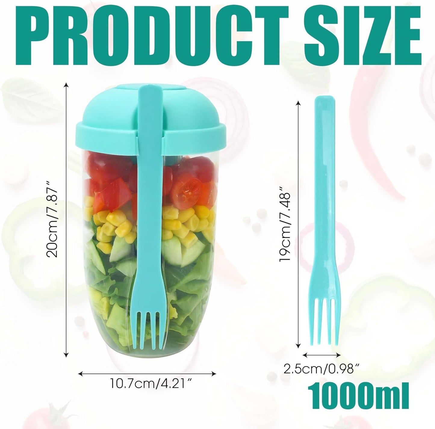 Salad Shaker Cup Container for Lunch – Portable Fresh Salad Cup Keep Fit Food Dressing Bottle Container, Breakfast Vegetable Fruits Jar Holder to Go Meal for Lunch, Green Pods with Lid and Fork