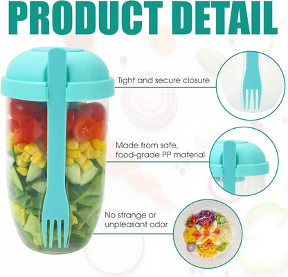 Salad Shaker Cup Container for Lunch – Portable Fresh Salad Cup Keep Fit Food Dressing Bottle Container, Breakfast Vegetable Fruits Jar Holder to Go Meal for Lunch, Green Pods with Lid and Fork