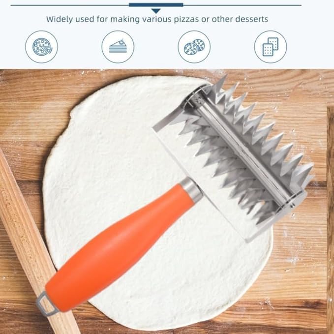 Stainless Steel Dough Docker Roller, Baking Perforating Tool for Pizza Crust, Bread and Pastry, Handheld Dough Puncture Wheel with Orange PP Handle, Minimalist Style