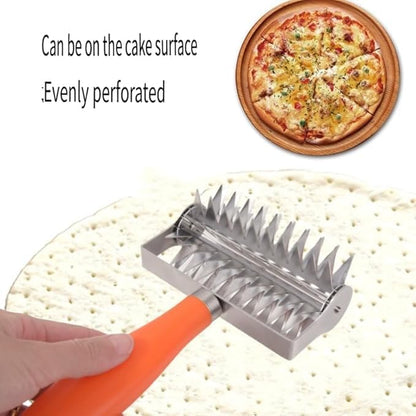 Stainless Steel Dough Docker Roller, Baking Perforating Tool for Pizza Crust, Bread and Pastry, Handheld Dough Puncture Wheel with Orange PP Handle, Minimalist Style