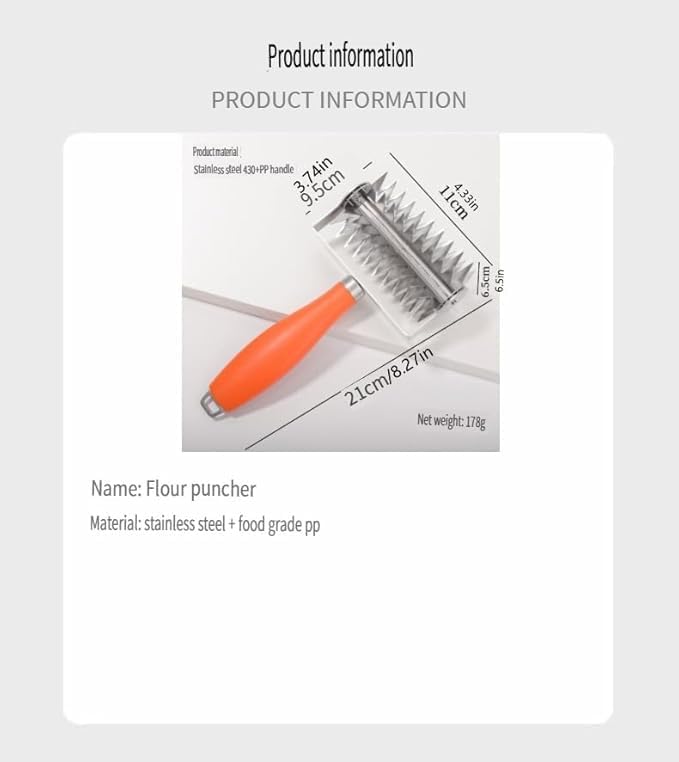 Stainless Steel Dough Docker Roller, Baking Perforating Tool for Pizza Crust, Bread and Pastry, Handheld Dough Puncture Wheel with Orange PP Handle, Minimalist Style
