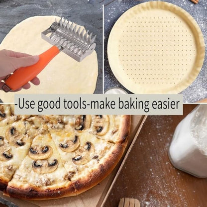 Stainless Steel Dough Docker Roller, Baking Perforating Tool for Pizza Crust, Bread and Pastry, Handheld Dough Puncture Wheel with Orange PP Handle, Minimalist Style