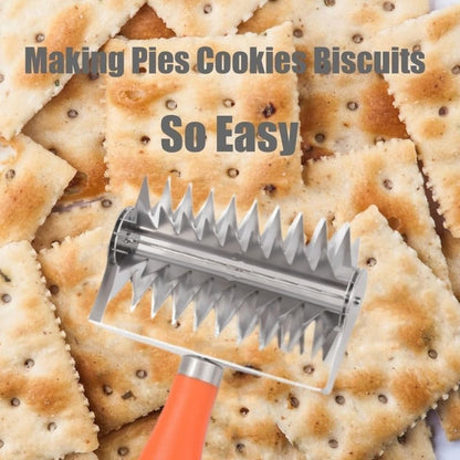 Stainless Steel Dough Docker Roller, Baking Perforating Tool for Pizza Crust, Bread and Pastry, Handheld Dough Puncture Wheel with Orange PP Handle, Minimalist Style