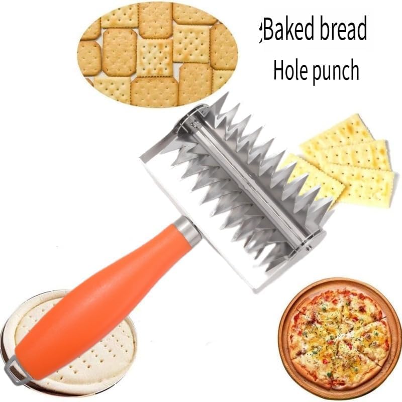 Stainless Steel Dough Docker Roller, Baking Perforating Tool for Pizza Crust, Bread and Pastry, Handheld Dough Puncture Wheel with Orange PP Handle, Minimalist Style