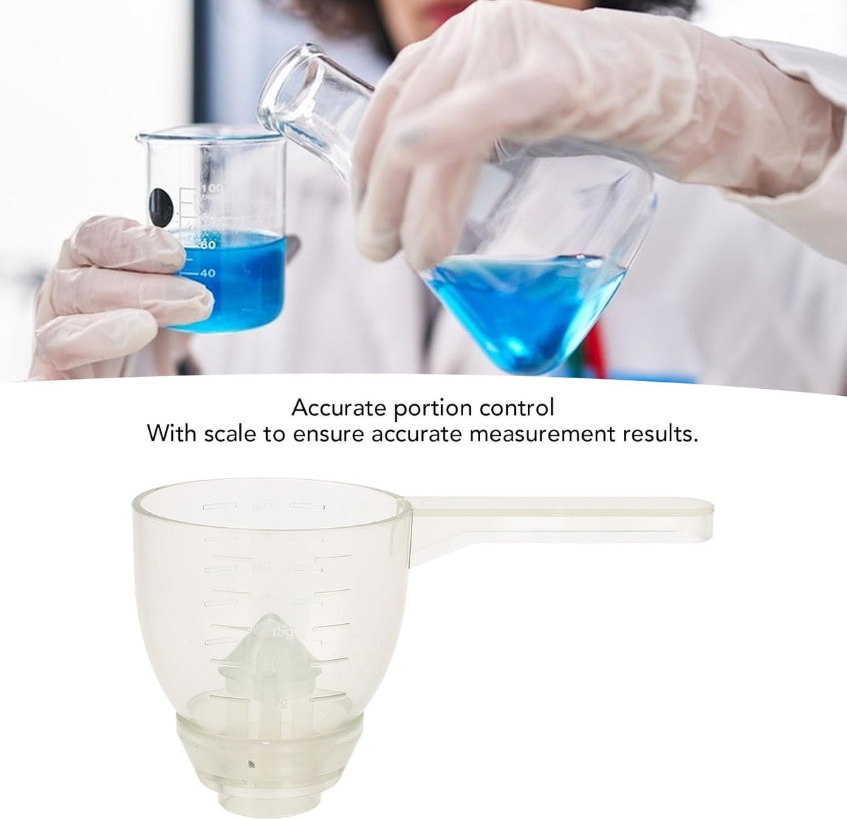 Powder Measuring Scoop, ABS Multifunctional Spoon with Funnel and Scale, Suitable for Supplements, Spill Proof Powder, Measure for Portion Control and Easy Cleaning (White)