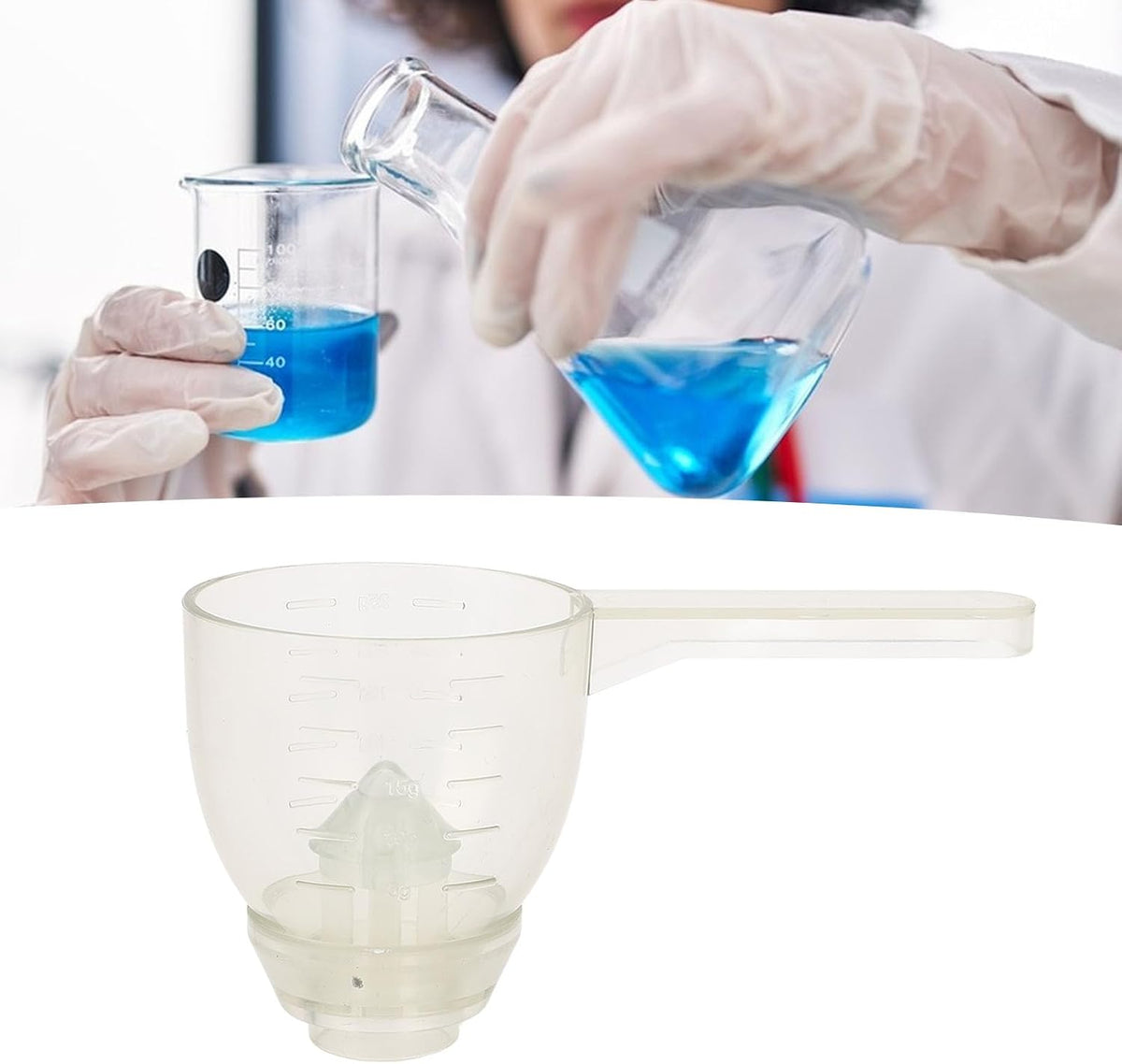 Powder Measuring Scoop, ABS Multifunctional Spoon with Funnel and Scale, Suitable for Supplements, Spill Proof Powder, Measure for Portion Control and Easy Cleaning (White)