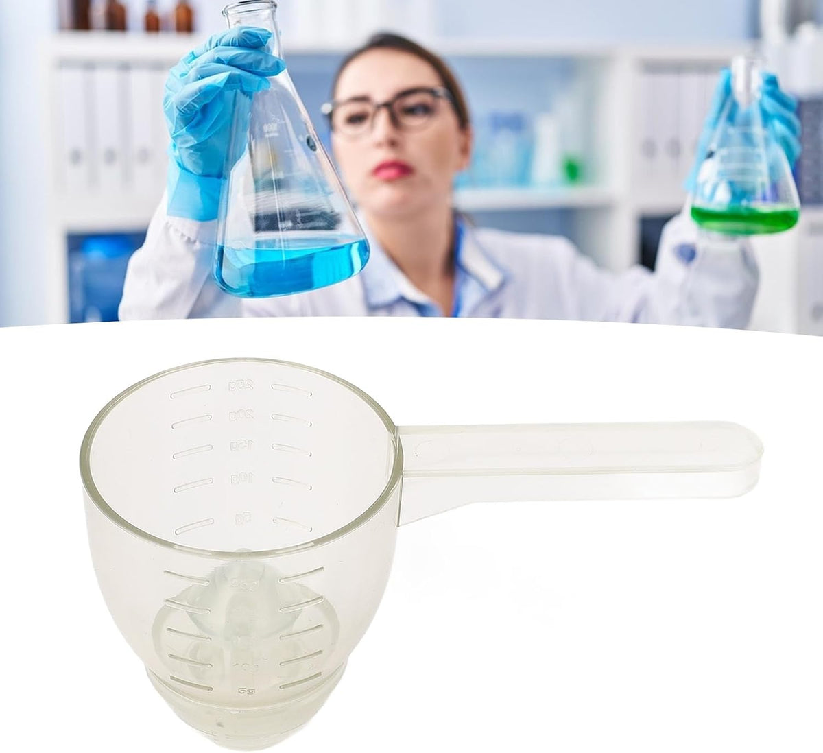 Powder Measuring Scoop, ABS Multifunctional Spoon with Funnel and Scale, Suitable for Supplements, Spill Proof Powder, Measure for Portion Control and Easy Cleaning (White)
