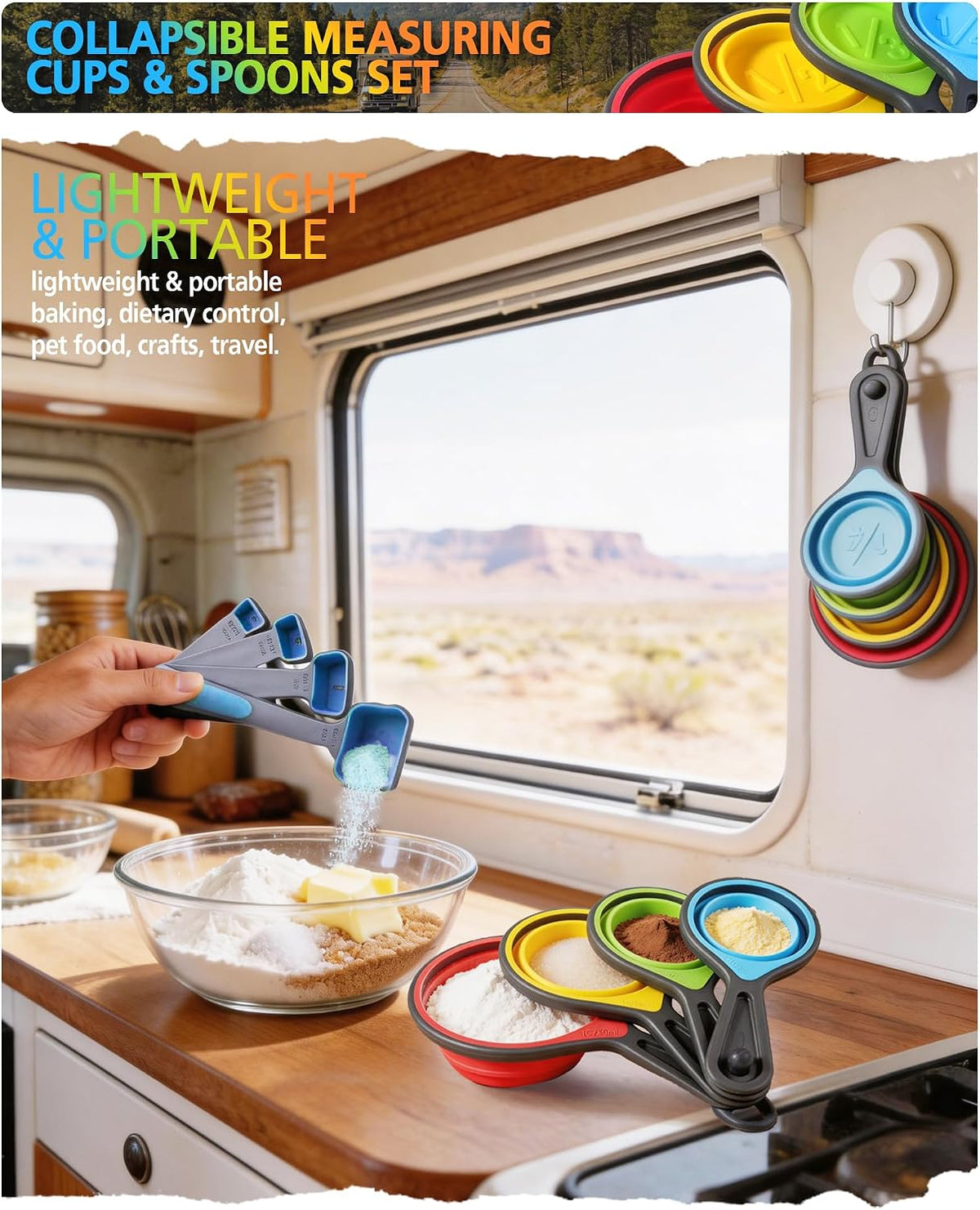 Collapsible Measuring Cups and Spoons Set with Funnel, 9-Piece, Silicone