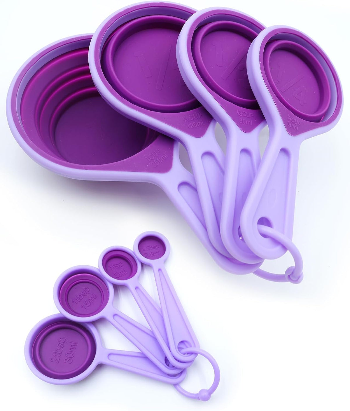 Collapsible Measuring Cups and Spoons Set with Funnel, 9-Piece, Silicone