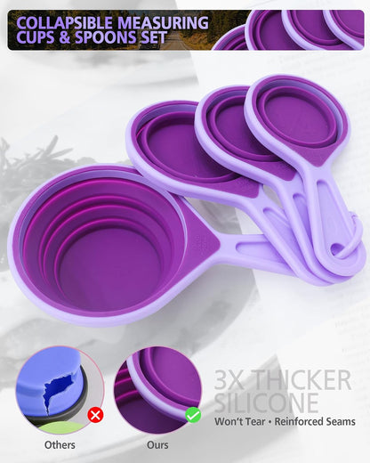 Collapsible Measuring Cups and Spoons Set with Funnel, 9-Piece, Silicone
