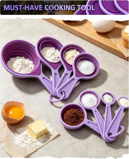 Collapsible Measuring Cups and Spoons Set with Funnel, 9-Piece, Silicone