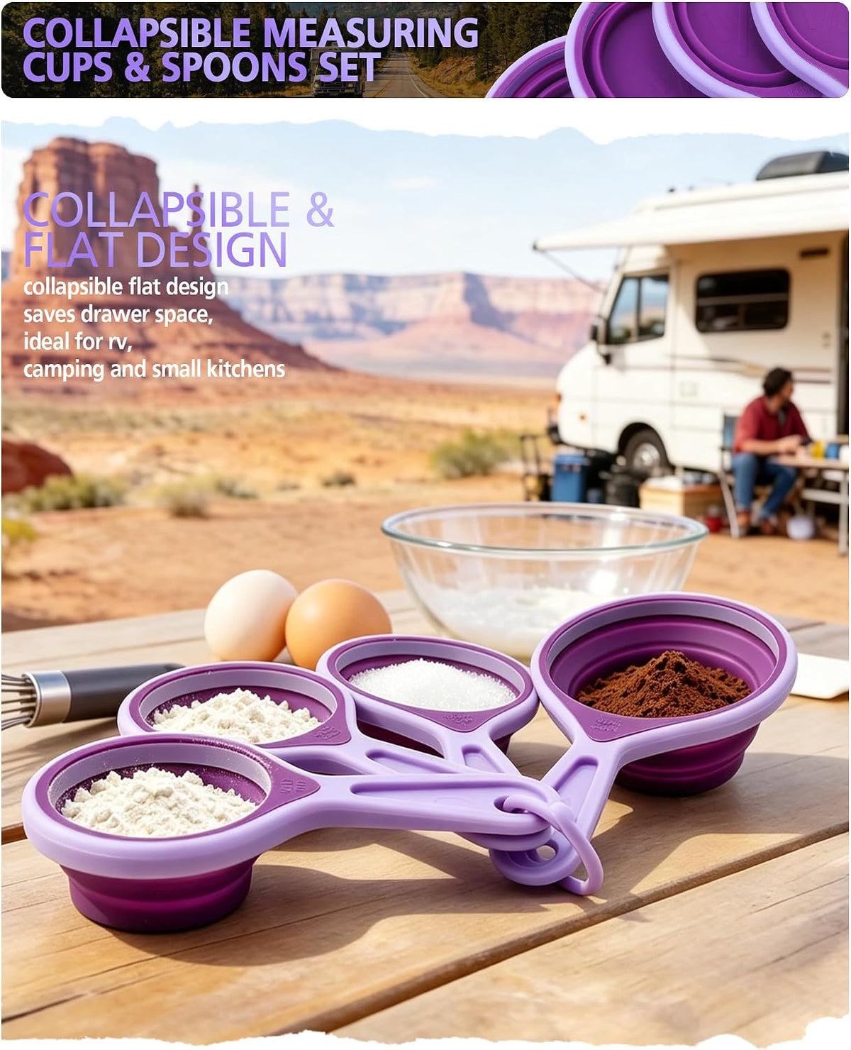 Collapsible Measuring Cups and Spoons Set with Funnel, 9-Piece, Silicone