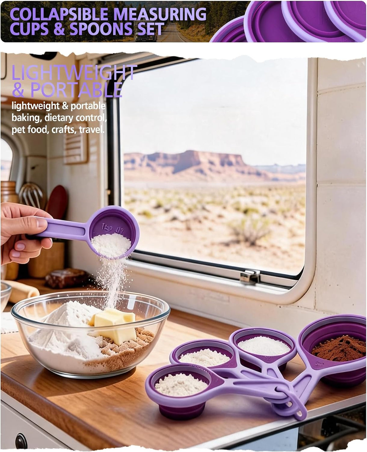 Collapsible Measuring Cups and Spoons Set with Funnel, 9-Piece, Silicone
