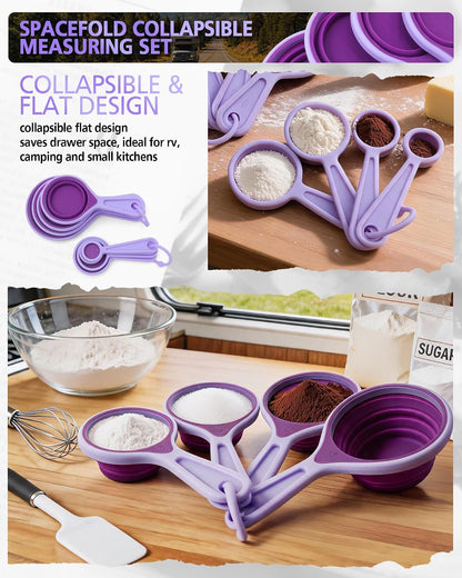 Collapsible Measuring Cups and Spoons Set with Funnel, 9-Piece, Silicone