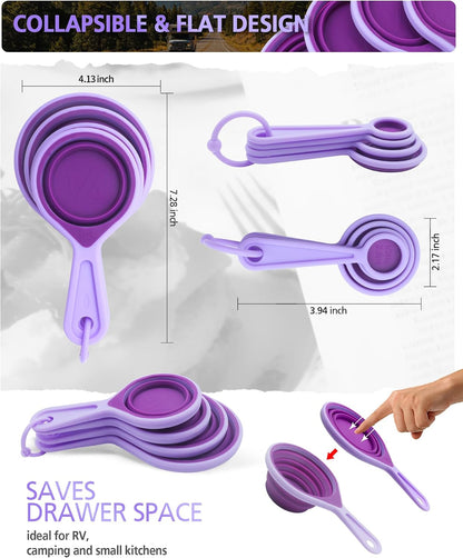 Collapsible Measuring Cups and Spoons Set with Funnel, 9-Piece, Silicone