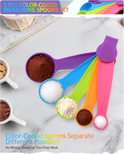 Collapsible Measuring Cups and Spoons Set with Funnel, 9-Piece, Silicone