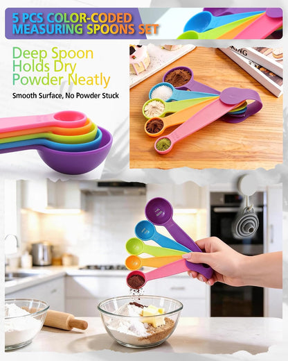 Collapsible Measuring Cups and Spoons Set with Funnel, 9-Piece, Silicone