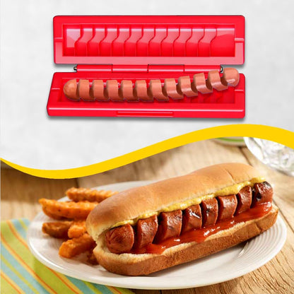Hot Dog Spiral Slicer & Twister + 2 Skewers – Curly Hot Dog & Sausage Cutter for Grill, Air Fryer, Oven & Microwave – No-Knife BBQ Kitchen Gadget, Fun for Kids & Family Cookouts (Red)