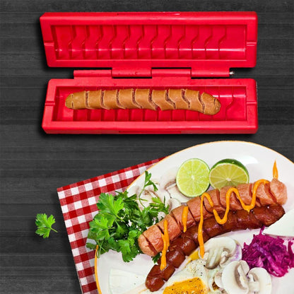 Hot Dog Spiral Slicer & Twister + 2 Skewers – Curly Hot Dog & Sausage Cutter for Grill, Air Fryer, Oven & Microwave – No-Knife BBQ Kitchen Gadget, Fun for Kids & Family Cookouts (Red)
