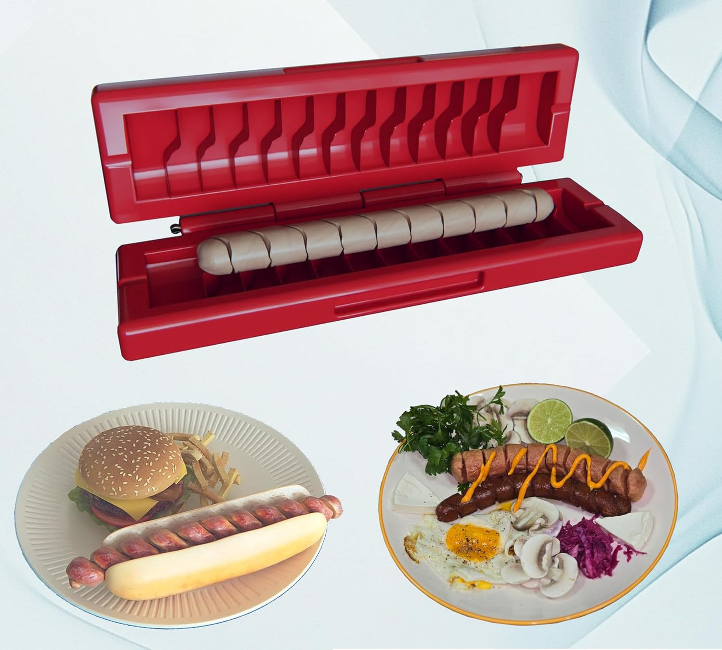 Hot Dog Spiral Slicer & Twister + 2 Skewers – Curly Hot Dog & Sausage Cutter for Grill, Air Fryer, Oven & Microwave – No-Knife BBQ Kitchen Gadget, Fun for Kids & Family Cookouts (Red)