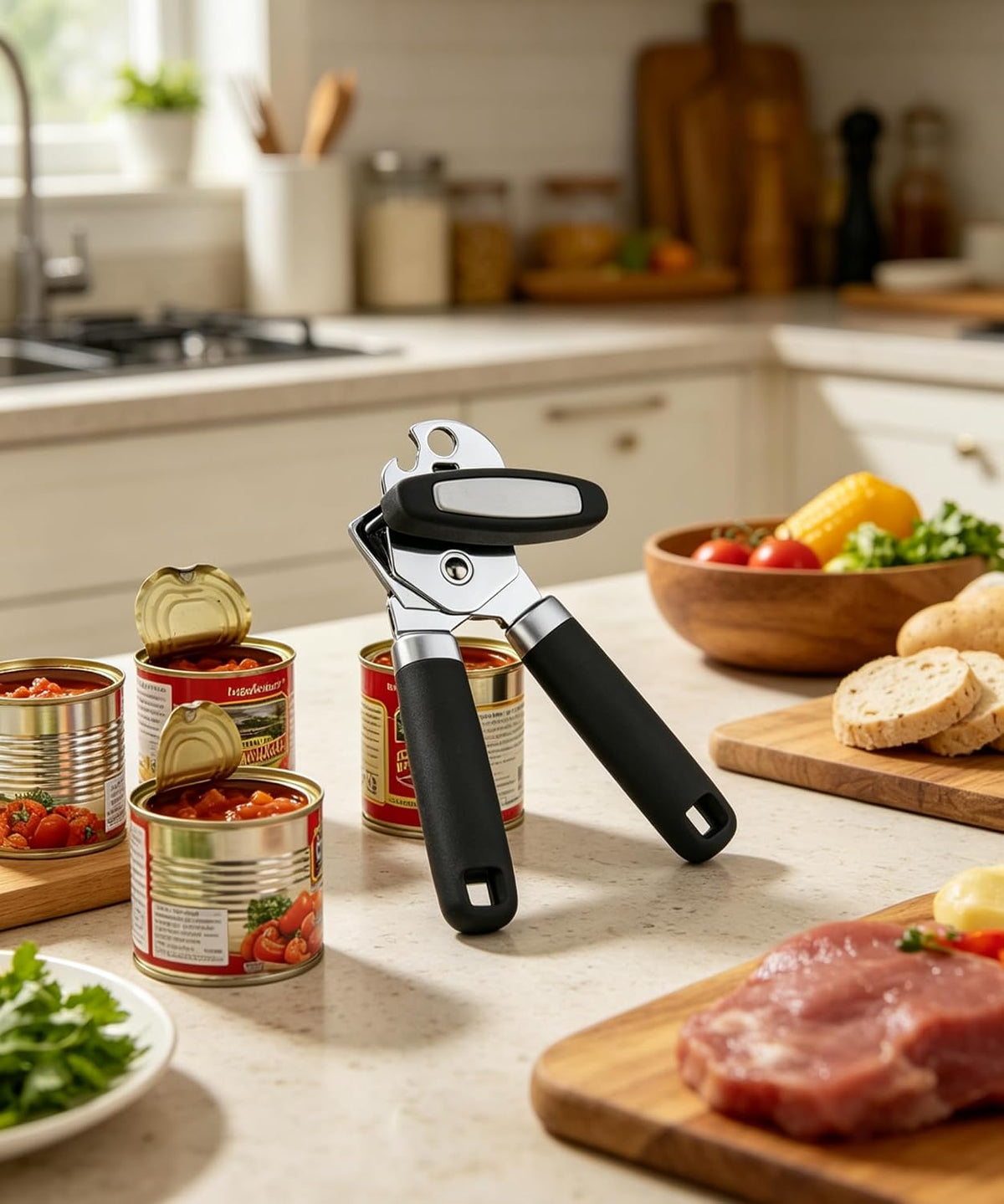 Can Opener, 3-in-1 Multifunctional Tin & Can Opener, Manual Kitchen Tool, Professional Ergonomic Heavy Duty Safety Manual Can Opener for Seniors With Arthritis At Hand