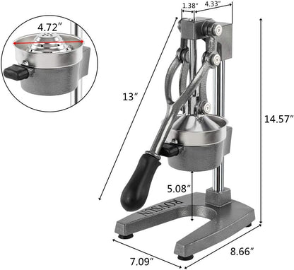 Professional Citrus Juicer Lemon Squeezer, Cast Iron Juicer, Commercial Manual Fruit Press Juicer for Lemon Pomegranate Orange Juice, Heavy Duty Hand Press and Lime Squeezer Stand (Black)