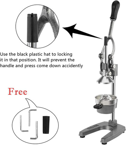 Professional Citrus Juicer Lemon Squeezer, Cast Iron Juicer, Commercial Manual Fruit Press Juicer for Lemon Pomegranate Orange Juice, Heavy Duty Hand Press and Lime Squeezer Stand (Black)
