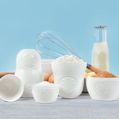 M-CUPS Matryoshka Measuring Cups, Set of 6, Russian Doll Nesting Measuring Cups, White