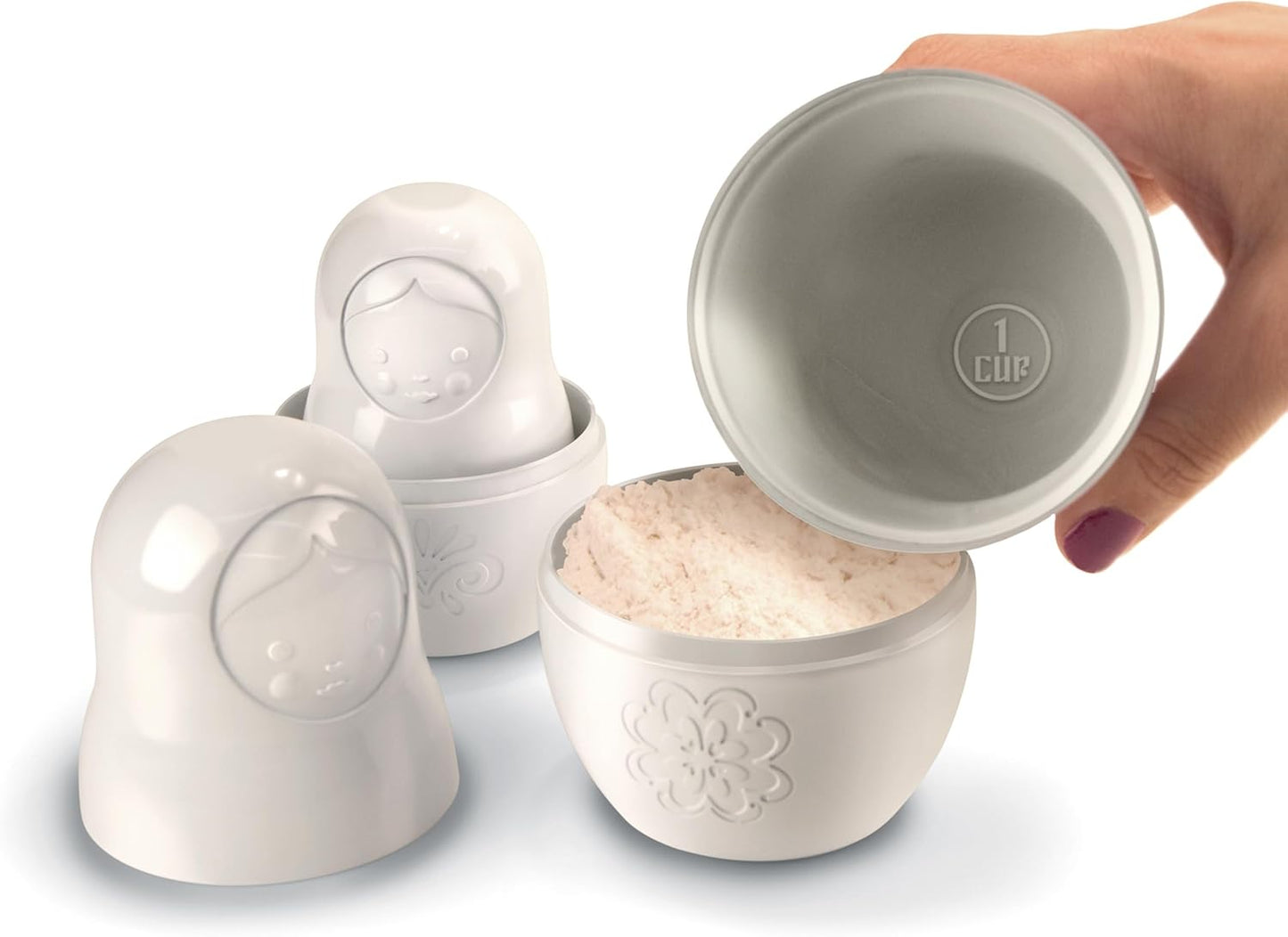 M-CUPS Matryoshka Measuring Cups, Set of 6, Russian Doll Nesting Measuring Cups, White