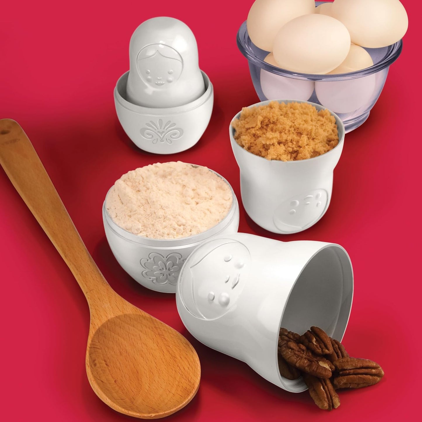 M-CUPS Matryoshka Measuring Cups, Set of 6, Russian Doll Nesting Measuring Cups, White