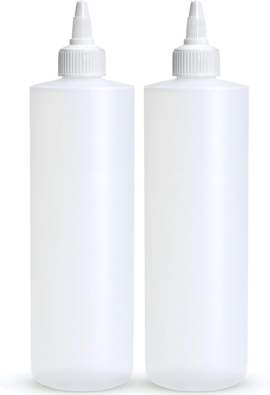 Condiment Squeeze Bottles, 16 OZ Empty Squirt Bottle with Twist Top Cap, Leak Proof - Great for Ketchup, Mustard, Syrup, Sauces, Dressing, Oil, Arts and Crafts, BPA FREE Plastic - 2 PACK