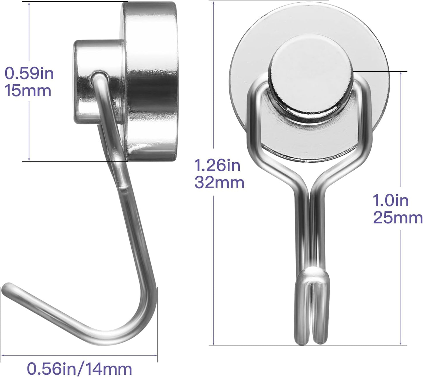 Mini Magnetic Hooks, Strong Neodymium Magnet with Small Hook | Lightweight Metal Hanging Hook, Max Load 20 lbs for Kitchen Fridge Grill Office Garage 12 Pack